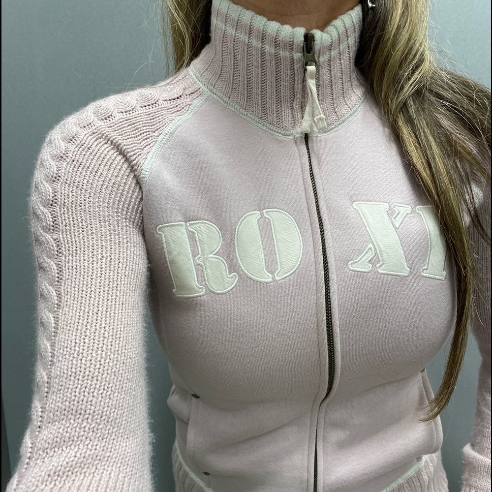 ROXY pink & white full zip sweater/sweatshirt - Picture 7 of 12